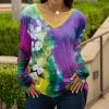 Lily | Purple & Green Watercolor Floral V-Neck Tunic - Women