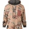 Lily | Beige & Taupe Floral Chest-Pocket Drawstring Hoodie - Plus