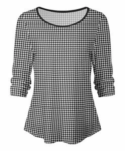 Lily | Black & White Houndstooth Long-Sleeve Top - Plus
