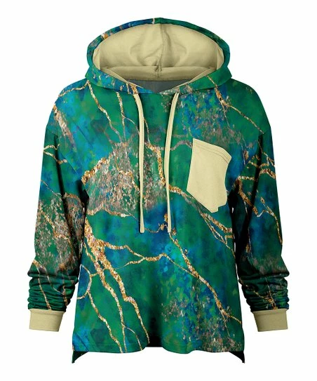 Lily | Green & Golden Marbled Drawstring Pocket Hoodie - Women 1 Lily | Green & Golden Marbled Drawstring Pocket Hoodie - Women