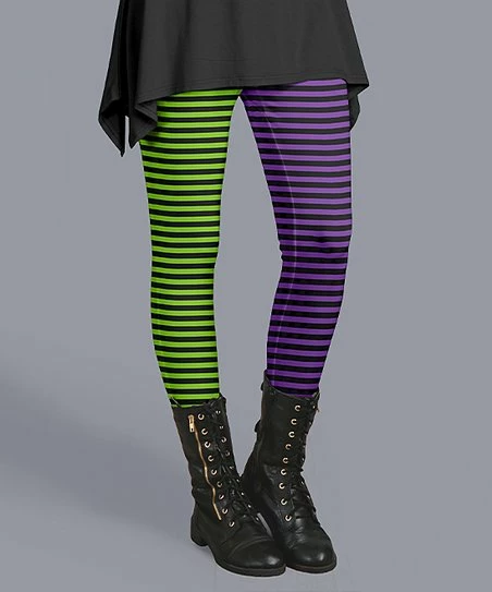 Lily | Green & Purple Split Stripe Leggings - Women 1 Lily | Green & Purple Split Stripe Leggings - Women