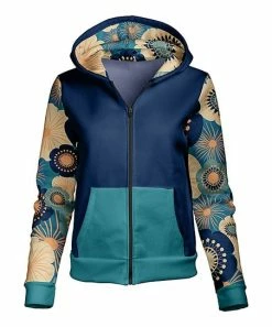 Lily | Blue & Beige Flowers Zip-Up Hoodie - Women