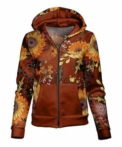 Lily | Rust & Yellow Sunflower Zip-Up Hoodie - Plus