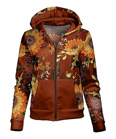 Lily | Rust & Yellow Sunflower Zip-Up Hoodie - Plus 1 Lily | Rust & Yellow Sunflower Zip-Up Hoodie - Plus