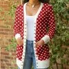 Lily | Red & White Polka Dot Pocket Snap-Button Cardigan - Women