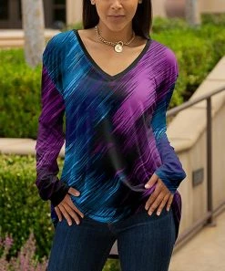 Lily | Blue & Purple Abstract V-Neck Tunic - Women