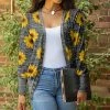 Lily | Gray & Yellow Heather Sunflower Snap-Button Cardigan - Women & Plus