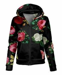 Lily | Black & Red Floral Pocket Hoodie - Women