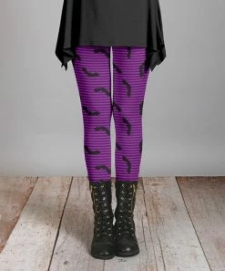Lily | Purple & Black Stripe Bat Leggings - Plus