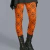 Lily | Orange & Black Spiderweb Leggings - Women