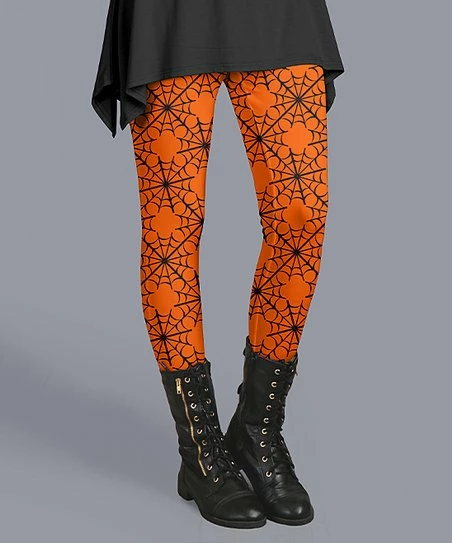 Lily | Orange & Black Spiderweb Leggings - Women 1 Lily | Orange & Black Spiderweb Leggings - Women