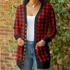 Lily | Black & Red Buffalo Check Pocket Snap-Button Cardigan - Women