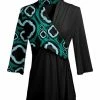 Lily | Black & Turquoise Geometric Crisscross-Front Tunic - Women
