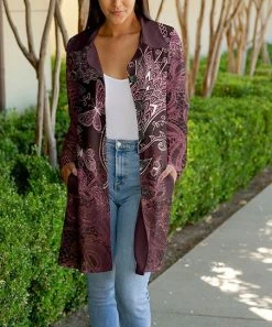 Lily | Mauve & White Paisley Pocket Button-Up Coat - Women