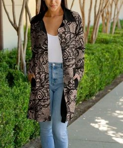 Lily | Black & Beige Paisley Pocket Button-Up Coat - Women