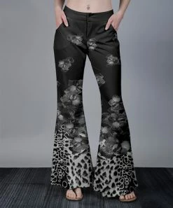 Lily | Black & Gray Animal-Print Wide-Leg Pants - Women