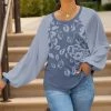 Lily | Blue & Light Gray Floral Raglan Tunic - Plus
