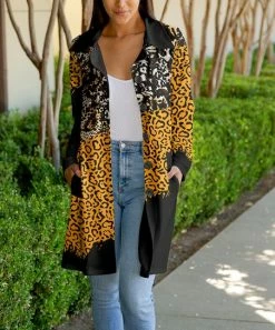 Lily | Black & Yellow Leopard Pocket Button-Up Coat - Plus