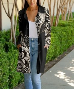 Lily | Black & White Paisley Pocket Button-Up Coat - Women