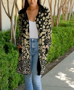 Lily | Black & Beige Animal-Print Pocket Button-Up Coat - Women