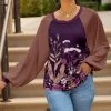 Lily | Purple & Taupe Floral Raglan Tunic - Women