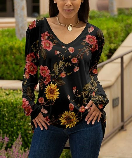 Lily | Black & Rose Floral Tunic - Women 1 Lily | Black & Rose Floral Tunic - Women
