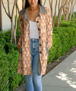 Lily | Beige & Gray Geometric Button-Up Pocket Coat - Women