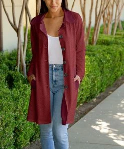 Lily | Red & Mauve Geometric Button-Up Pocket Coat - Women