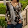 Lily | Brown & Black Abstract Drop-Shoulder V-Neck Tunic - Plus