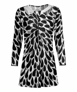 Lily | Black & Gray Droplet Cutout Twist-Neck Long-Sleeve Tunic - Women