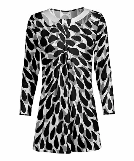 Lily | Black & Gray Droplet Cutout Twist-Neck Long-Sleeve Tunic - Women 1 Lily | Black & Gray Droplet Cutout Twist-Neck Long-Sleeve Tunic - Women