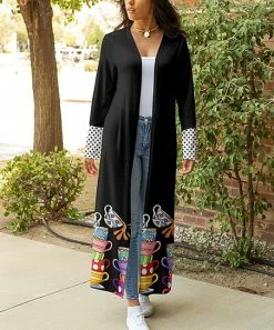 Lily | Black & White Stacking Teacups Open Duster - Women