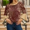 Lily | Red & Gold Vine Bell-Sleeve Scoop Neck Tunic - Women