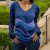 Lily | Blue & Navy Abstract Waves Long-Sleeve V-Neck Tunic - Women