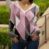 Lily | Pink & Gray Geometric Long-Sleeve V-Neck Tunic - Women