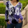 Lily | Black & Purple Floral Long-Sleeve V-Neck Tunic - Plus
