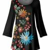 Lily | Black & Orange Floral Three-Quarter Sleeve Tunic - Women