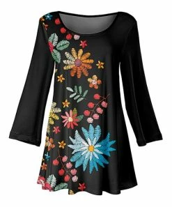 Lily | Black & Orange Floral Three-Quarter Sleeve Tunic - Women