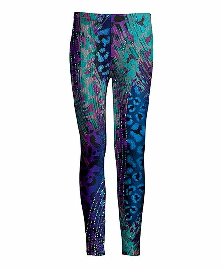 Lily | Blue & Teal Abstract Animal-Print Leggings - Plus 1 Lily | Blue & Teal Abstract Animal-Print Leggings - Plus