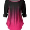 Lily | Black & Pink Ombré Three-Quarter Sleeve Boatneck Top - Women