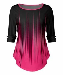 Lily | Black & Pink Ombré Three-Quarter Sleeve Boatneck Top - Women