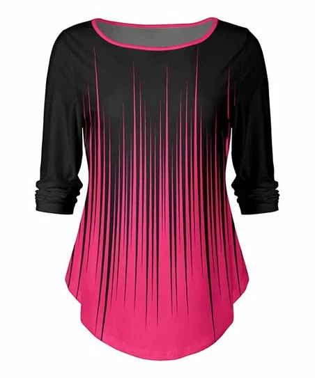 Lily | Black & Pink Ombré Three-Quarter Sleeve Boatneck Top - Women 1 Lily | Black & Pink Ombré Three-Quarter Sleeve Boatneck Top - Women