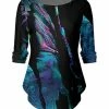 Lily | Black & Blue Abstract Three-Quarter Sleeve Boatneck Top - Women