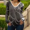 Lily | Gray & White Spider Web Long-Sleeve V-Neck Tunic - Plus