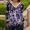 Lily | Black & Purple Floral Abstract Long-Sleeve V-Neck Tunic - Plus