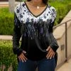 Lily | Black & Blue Cascading Floral Long-Sleeve V-Neck Tunic - Plus