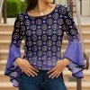 Lily | Purple & Gold Geometric Bell-Sleeve Tunic - Women