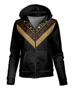 Lily | Black & Beige Floral Color Block Zip-Up Hoodie - Plus
