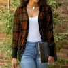 Lily | Black & Rust Plaid Long-Sleeve Snap Cardigan - Plus