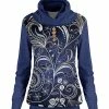 Lily | Blue & White Scrollwork Button-Accent Cowl Neck Tunic - Women